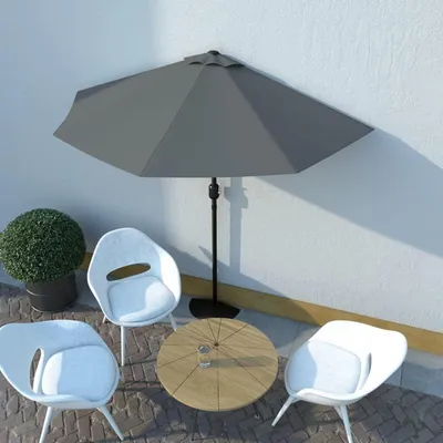 Image de Parasol demi-rond à manivelle, idéal pour balcon, couleur anthracite, 270x135 cm, structure en acier