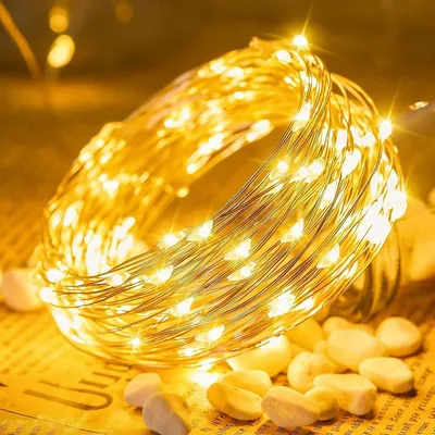 LED-Lichtsnoer 10 m, 100 LEDs, warmweiß, Batteriebetrieb mit Timer