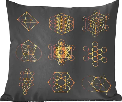Produktbild von MuchoWow® Zierkissen Sofakissen Wohnzimmer Dekokissen 45x45 cm Goldene geometrische Formen auf schwarzem Hintergrund - Schlafpolster - Polster für das Sofa