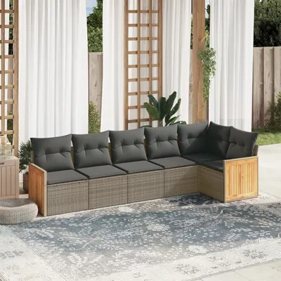 Produktbild von Design 6-tlg. Garten-Sofagarnitur mit Kissen Grau Poly Rattan, Gartenmöbel-Sets 2024 Neu