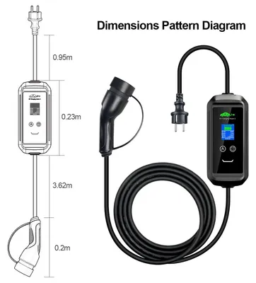 Imagen del producto de Cable de carga para automóvil, 3,6 kW, con conector Tipo 2, de 5 metros de longitud, para vehículos eléctricos