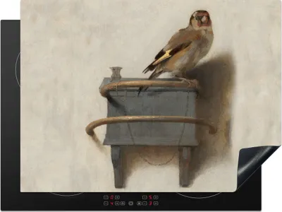 Produktbild von KitchenYeah© Herdabdeckplatte Stieglitz - Alter Meister - Carel Fabritius , 71x52cm, Küche Deko, Glaskeramikkochfeld Herdabdeckung, Abdeckplatte fùr Kochfeld