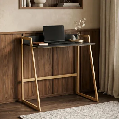 Immagine prodotto di Scrivania "Kuomi" con pannello posteriore, dimensioni 84 x 73 x 47 cm, colore beige/grigio scuro