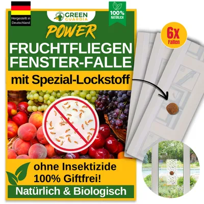 Produktbild von Fenster Fruchtfliegenfalle mit Spezial-Lockstoff – 6x Fallen – Fruchtfliege bekämpfen, Fruchtfliegenfalle für Küche, Fruchtfliegen dauerhaft loswerden