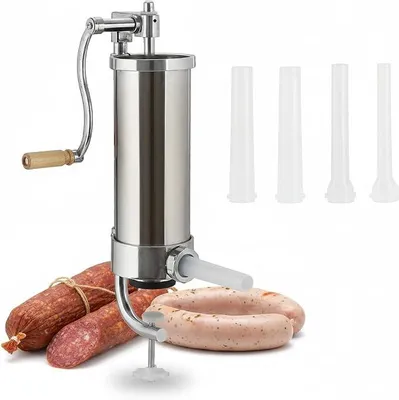 Produktbild von 3,5L Wurstfüller, Wurstmaschine Manuell, Wurstfüllmaschine Edelstahl mit Tischklemme, Press Wurstspritze inkl. 4 Füllrohre