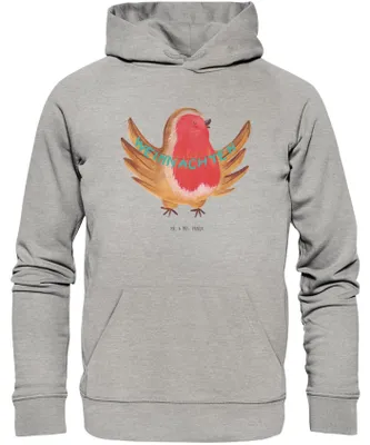Produktbild von Mr. & Mrs. Panda Nachhaltiger Hoodie Rotkehlchen Weihnachten Größe S - Heather Grey - Geschenk, Frohe, Hoody, Weihnachtsgruß, Heiligabend, Winter, Pullover, Sweatshirt