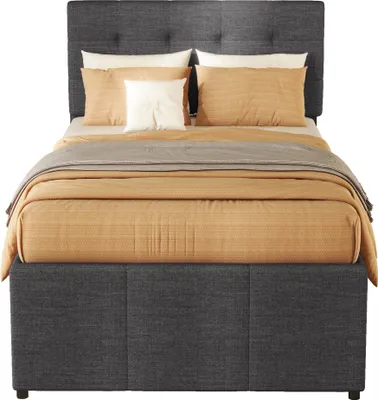 Produktbild von Polsterbett, 90x200cm(90x190cm), Familienbett, Bett mit drei Schubladen, Ausziehbares Rollbett,Ohne Matratze, Grau