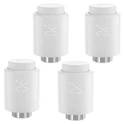 Smarte Heizkörperthermostate, 4 Stück, Zigbee, App-Steuerung, weiß, 6 Adapter