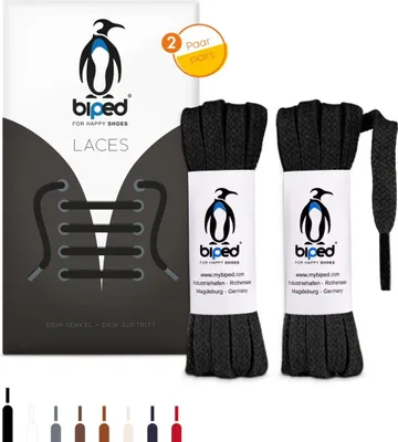 Produktbild von biped LACES 2 Paar flache Schnürsenkel aus Baumwolle 7 mm breit z2904(schwarz,180 cm)