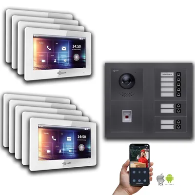 Produktbild von Goliath IP Video Türsprechanlage: 7-Zoll 9 Familienhaus, Fingerprint, Anthrazit : 7 Zoll Weiß : Unterputzdose Monitor Farbe: 7 Zoll Weiß Montage: Unterputzdose