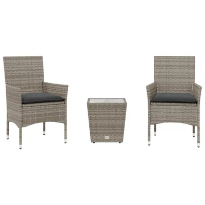 Produktbild von 3-tlg. Bistro-Set mit Kissen Grau Poly Rattan und Glas