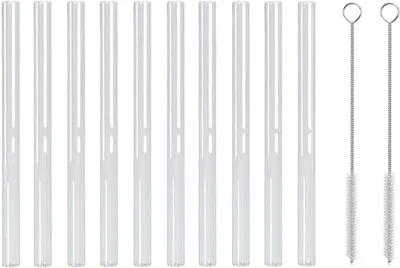 Produktbild von 10 Glas Strohhalme Kurz Wiederverwendbar 2 Reinigungsbürsten Nachhaltig