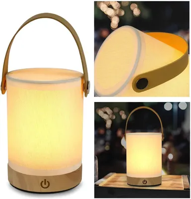 Obrázok produktu pre ZMH LED stolová lampa bezdrôtová nočná lampa Dotykové stmievateľné - stolová lampa z drevenej tkaniny so tienidlom Moderné dobíjacie nočné svetlo Vintage nočná lampa