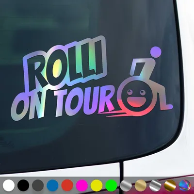 Produktbild von PantherPixel Rollstuhlfahrer Aufkleber Rolli on Tour Handicap Sticker Auto Geschenkidee Farbe Oilslick-Hologramm