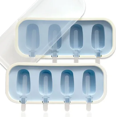 Produktbild von 2er Set Silikon Mini Stieleisformen Eis am Stiel inkl. 12x Stiele aus Kunststoff Stabeisformen Eisformen Blau