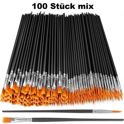 Produktbild von Künstlerpinsel Set 25–100 Stück Flach- & Rundpinsel fein für Acryl Aquarell Öl