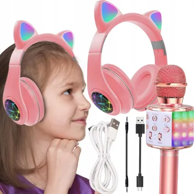 Produktbild von Bluetooth-Kopfhörer Mit Katzenohren Und Led-Karaoke-Mikrofon Für Kinder