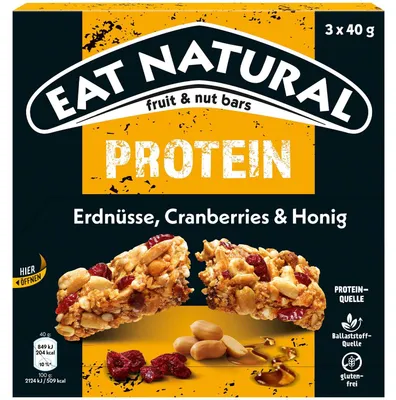 Produktbild von Eat Natural fruit & nut bars Protein Erdnüsse, Cranberries & Honig 3x40g