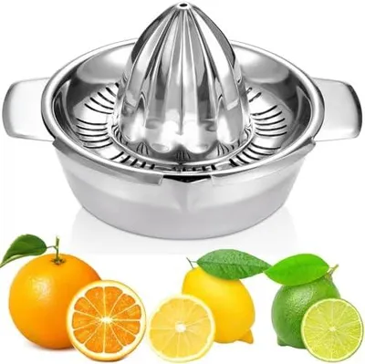Produktbild von Zitronenpresse Zitruspresse Edelstahl 18/8 Manuelle mit Behälter 350ml, Durchmesser 13,8 cm, Spülmaschinenfest, Profiqualität Rostfreie Saftpresse Limettenpresse Graperuit-Orangenpresse Entsafter