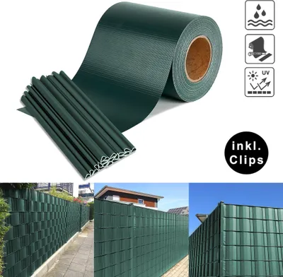 Obrázek produktu pro XMTECH 260mx19cm Privacy Film PVC Privacy Strip with 120 Fixing Clips Fence Film Double Bar Mesh for Garden Fence, zelená