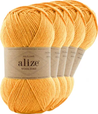 5 x 100g Sockenwolle Alize Wooltime 75% Wolle OEKO-Tex 100 Strickgarn Häkelgarn Farbwahl 423 safrangelb