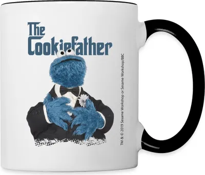 Produktbild von Spreadshirt Sesamstraße The Cookiefather Krümelmonster Tasse Zweifarbig, One size, Weiß/Schwarz