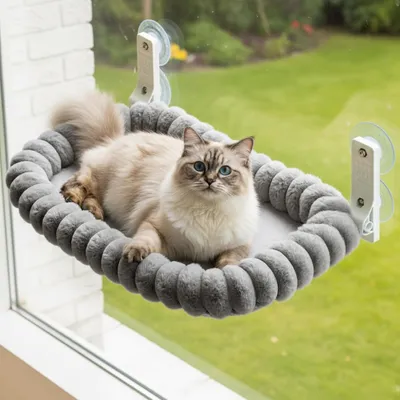 Immagine prodotto di Amaca per gatti con ventose e rivestimento in ecopelle