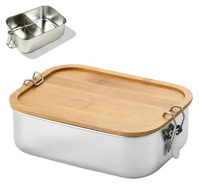 Edelstahl-Lunchbox 2 Fächer 1200 ml Bambusdeckel