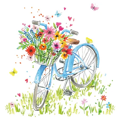 Produktbild von 20 Servietten Ride my Bike - Fahrrad mit Blumenkorb 33x33cm