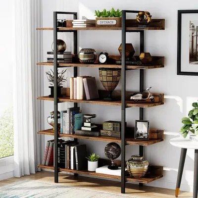Produktbild von Bücherregal Stehendes Regal 5-stufiges Industriestil Eisenrohrrahmen 180x105x30cm