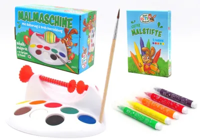 Produktbild von XL Kinder-Ostereier-Malset 1 Eiermalmaschine inkl. 8 Farben + Pinsel & 5 Eier-Malstifte