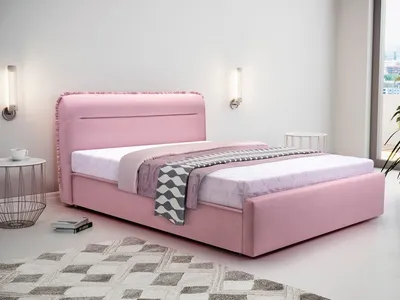Produktbild von Kontinentales Bett mit dekorativem Kopfteil, elegant mit Bettzeugbehälter, mit Gasfederung, komfortable Handhabung, elegante Ausführung, moderner, minimalistischer Stil, schlichtes Design, geeignet für sehr moderne und auch für gedämpfte Schlafzimmer - Baleary 140x200 (Rosa)