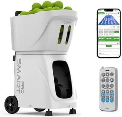 Produktbild von PUSUN PT-smart Pro Tennis-Ballmaschine mit App-Steuerung, interner Oszillation für 28 Zielpunkte, 12 Modi, 12–75 mph, 4–6h Akku für Tennis & Padel