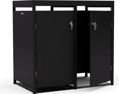 Produktbild von Blumfeldt Mülltonnenbox für 60/120/240 L Behälter, Doppelöffnung von oben & vorne, sicheres Schloss mit Schlüssel - elegantes 3er-Mülltonnenbox-Design für eine saubere Umgebung