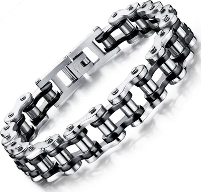 Produktbild von Motorradkette Herren Armband Edelstahl Biker Gliederkette Schwarz Silber 21.5cm