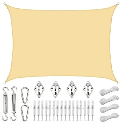 Image de Voile d'ombrage étanche - Rectangulaire, 2 x 3 mètres - Protection solaire - Résistant à la déchirure - Résistant aux intempéries - Livré avec kit de fixation - Tonnelle