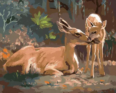 Image de Zuty - Peinture par numéros - CERF ET FAON COUCHÉS (D. RUSTY RUST), 40 x 50 cm, sans cadre et sans toile tendue