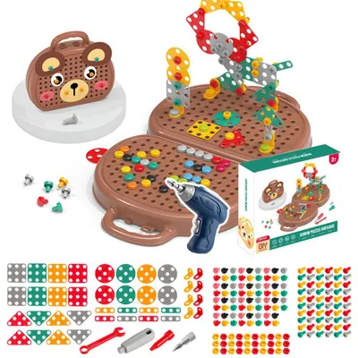 Obrázek produktu pro 204dílný kreativní kufřík na nářadí, dětský kufřík na opravu nářadí se sadami šroubů pro elektrické vrtačky, puzzle hračka pro děti ve věku 3-12 let