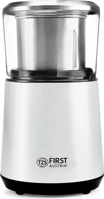 Produktbild von TZS First Austria Kaffeemühle elektrisch, 2in1 Mühle/Zerkleinerer, für Kaffeebohnen, Nüsse & Gewürze, mit 4 präzisen Klingen, in Edelstahl/Weiß, 200 W