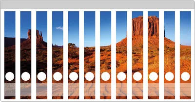 Produktbild von Wallario Ordnerrücken Sticker, selbstklebend für schmale Ordner, 12 Stück, Motiv Monument Valley am Abend I