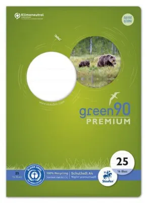 Zdjęcie produktu dla Ursus Green 040782025 Heft - LIN25, A4, 16 Blatt, 90 g/qm, 9 mm liniert mit Randlinien
