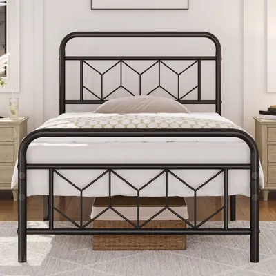 Produktbild von Yaheetech Metallbett Vintage Bettrahmen mit Hohem Kopfteil, Bettgestell Moderner Minimalistischer Einzelbett mit Lattenrost & Stauraum unter dem Bett für Schlafzimmer Gästezimmer, 90 x 190 cm Schwarz
