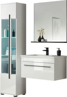Immagine prodotto di Set di mobili da bagno Panarea 3 pezzi in MDF bianco lucido incl. lavabo
