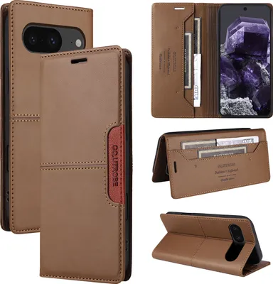 Produktbild von Handyhülle für Google Pixel 8 Hülle, Leder Flip Wallet Kartenfach Stand Schutzhülle Braun