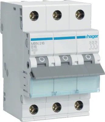 Image de Disjoncteur de protection de ligne 3 pôles 6kA caractéristique B 16A 3 modules