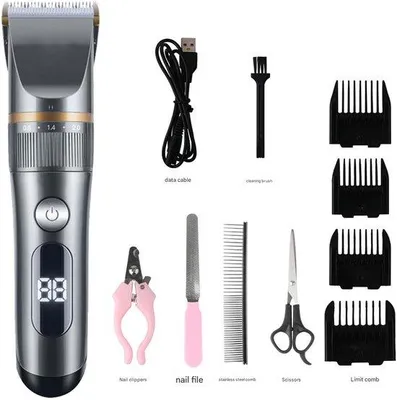 Produktbild von Professionelle Tierdrescher, stil und drahtlos mit LED-Anzeige und 4 Verstellklingen, abnehmbare keramische Messer, 12 Verstellteile, IPX7 wasserdicht, für Hunde und Katzen geeignet.