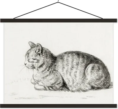 Produktbild von MuchoWow® Textilposter Liegende Katze - Gemälde von Jean Bernard 40x30 cm mit schwarzem Rahmen - Dekorationen