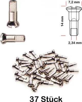 Produktbild von 37 Stück Speichen Nippel Fahrrad verstärkt ROSTFREI 2,34 mm x 14mm MESSING