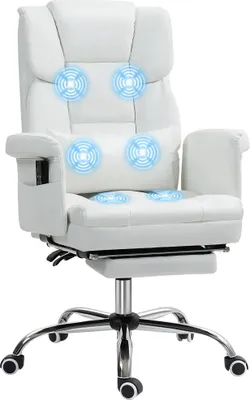 Obrázek produktu pro Kancelářská židle - Ergonomická kancelářská židle - Elektrická 6bodová masáž - Výsuvná opěrka nohou - Bílá