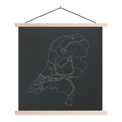 Obrázek produktu pro MuchoWow® Textilní plakát - Mapa - Nizozemsko - Černobílá - 90x90cm - S hnědými lamelami